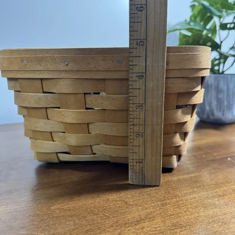 Longaberger Handwoven Wood Basket with Floral Liner Swing Handle Dresden Ohio